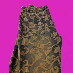 Vintage Jeans. Blue with tan brocade design.